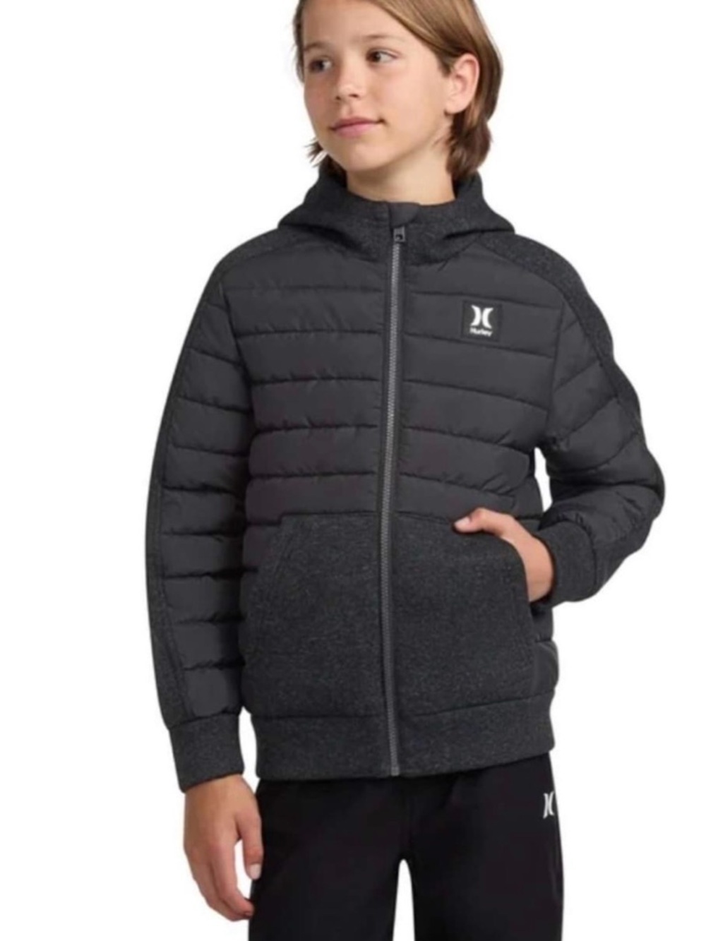 Hurley Kids Black Quilted Puffer Hoodie Jacket, Sz Small (7/8)